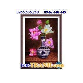 Tranh thêu bình hoa sen